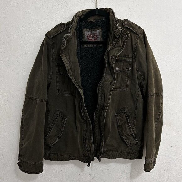 Levis Jacket Adult M Green Canvas Full Zip Military Sherpa Lined Mid Weight Coat - Picture 7 of 12